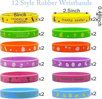 48Pcs Easter Party Favors Silicone Bracelets Slap Bracelets Assorted for Kids Girls Boys Toddlers Easter Egg School Classroom Exchange Prizes Gifts