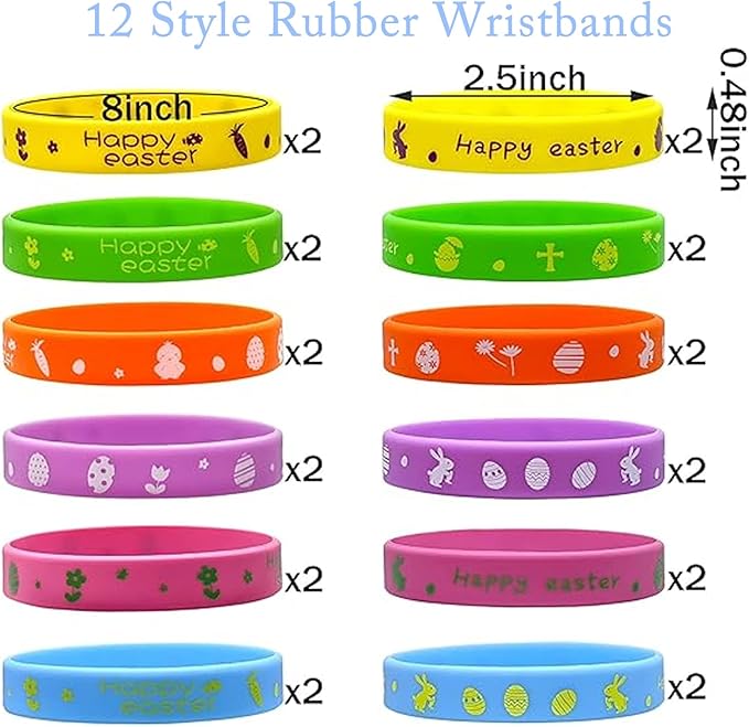 48Pcs Easter Party Favors Silicone Bracelets Slap Bracelets Assorted for Kids Girls Boys Toddlers Easter Egg School Classroom Exchange Prizes Gifts