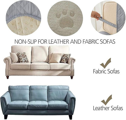 Ameritex Couch Sofa Slipcover 100% Waterproof Nonslip Quilted Furniture Protector Slipcover for Dogs, Children, Pets Sofa Slipcover Machine Washable (Light Grey, 68")