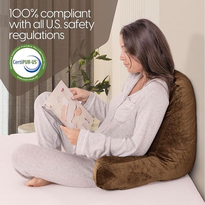 Milliard Reading Pillow with Shredded Memory Foam, Large Adult Backrest with Arms, Back Support for Sitting Up in Bed with Washable Cover (Sit up Pillow) Brown