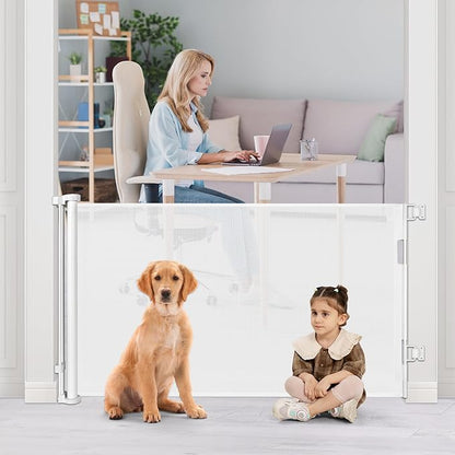 52 Inch Retractable Dog Gate for Kids Indoor Retractable Baby Gate for Doorway Retractable Baby Gate for Stair Outdoor Baby Gate for Decks Pet Gate for Stair Outdoor Child Gate for Doorways (White)