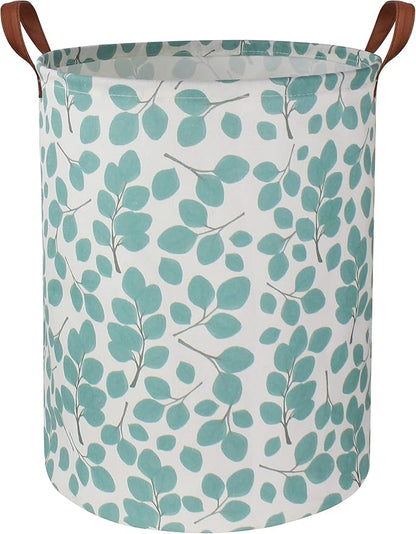 HIYAGON Laundry Baskets,Canvas Fabric Laundry Hamper,Collapsible Toy Storage Organizer Bins,Gift Basket for Bedroom, Clothes, Nursery,Kids,Boys (Eucalyptus leaves)