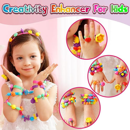 FUNZBO 520+ Snap Pop Beads - Beads for Bracelets Jewelry Making Kit, Arts and Crafts Supplies for Kids, Toys for Girls Age 3 4 5 6 7 8 Years Old Birthday Easter Holiday Valentine Gift