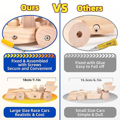 Atoylink DIY Wooden Cars Crafts for Kids Easy Assemble & Paint Your Own Race Cars 3 Pack Model Car Kits Woodworking Arts and Crafts for Boys Girls Gifts