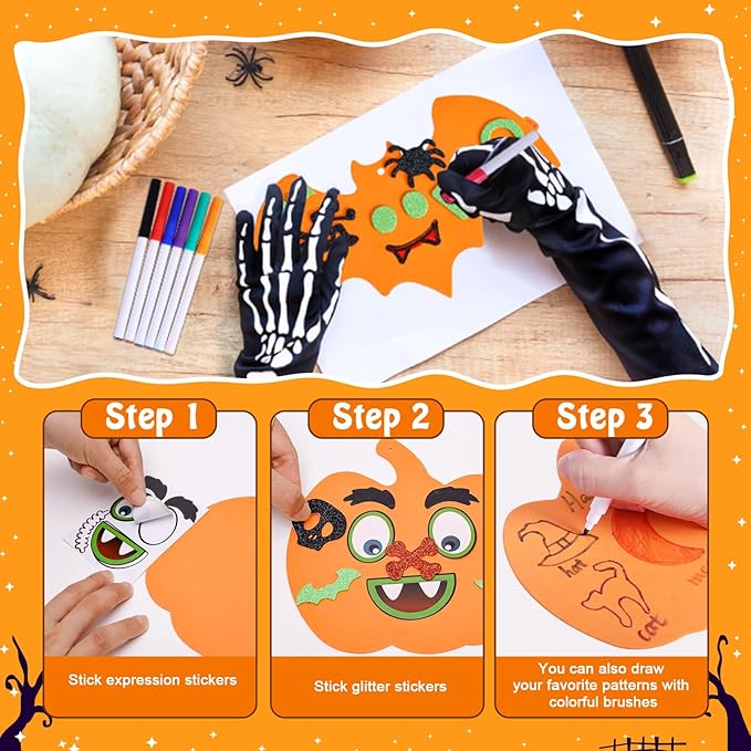 Garma 330PCS Halloween Foam Stickers Set, Pumpkin Ghost Spider Bat Halloween Crafts for Kids DIY Craft Kit Halloween Decorations Party Favors Supplies