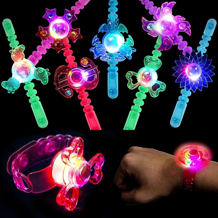 PROLOSO 24 Pack Light Up Party Favors Bulk Led Bracelets for Kids Fidget Spinner Toys Glow in The Dark Birthday Party Supplies Goodie Bags Fillers