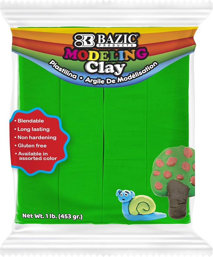 BAZIC Modeling Clay Green Color 1 LB, Light Dough Art Craft, Non Toxic Gift for Artist Kids Toddler Boys Girls, Bulk for Classroom, 24-Pack