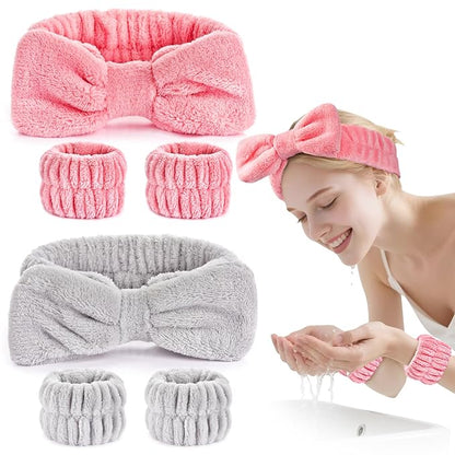 Dorbetar 6Pack Headband and Wristband Set for Washing Face, Spa Skincare Makeup Headband, Soft Puffy Hair Band Bow Tie, for Women and Teen Girl Trendy Stuff Gifts