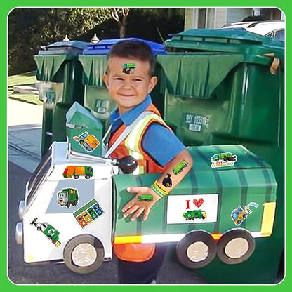 110 PCS Garbage Truck Party Favors, Garbage Trash Truck Tattoos Silicone Bracelets Keychains Stickers Badges for Garbage Truck Birthday Party Decorations Supplies Gifts for Kids Classroom Rewards