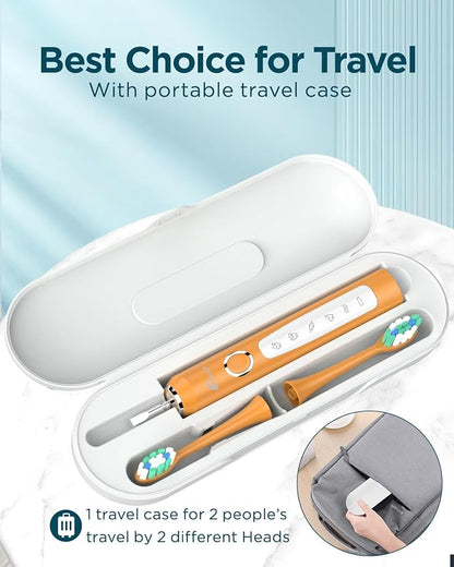 Rtauys M5 Sonic Electric Toothbrush for Adults and Kids - Rechargeable Electric Toothbrush Kids Ages 12+ and Adults with 8 Brush Heads & Travel Case, 120 Days Battery Life - Orange