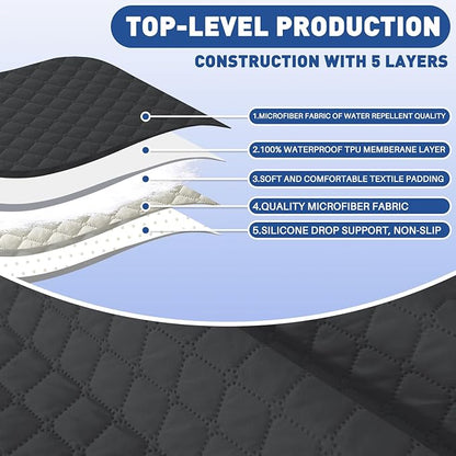 XINEAGE Loveseat Sofa Cover Waterproof Couch Covers for 2 Cushion Couch, Soft Washable Slipcover with Pockets & Non-Slip Elastic Straps, Thick Furniture Protector (Loveseat, Black)