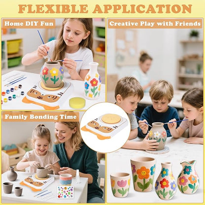 Pottery Wheel for Kids, Art Supplies Arts & Crafts Kit, Crafts Toys for Girls 6+, Pottery Studio Craft Kit with 4 Pack Air-Dry Clay,Girls Toys Birthday Christmas Gift for Kids Ages 6 7 8 9 10 11 12+