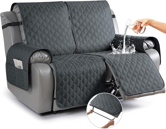 TAOCOCO 100% Waterproof Recliner Covers, Recliner Sofa Covers with Leg Straps, Reversible Recliner Couch Cover for Reclining Chair, Washable Couch Protector for Pets Kids(2 Seater, Dark Gray)