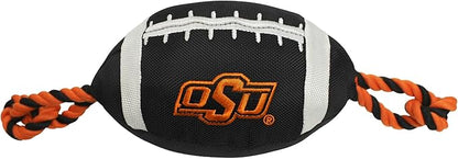 Pets First NCAA Oklahoma State Cowboys Football Dog Toy, Tough Quality Nylon Materials, Strong Pull Ropes, Inner Squeaker, Collegiate Team Color