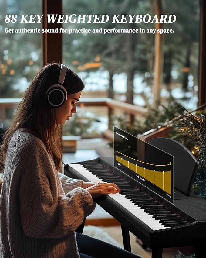 Ktaxon 88 Key Keyboard Piano Set, Full Size Digital Piano with Multi-Adjustable Height Bench, Powerful Functional Panel, Professional 3 Pedal Unit and Dual Mode Connectivity for Beginner(Black)