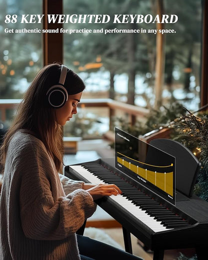 Ktaxon 88 Key Keyboard Piano Set, Full Size Digital Piano with Multi-Adjustable Height Bench, Powerful Functional Panel, Professional 3 Pedal Unit and Dual Mode Connectivity for Beginner(Black)