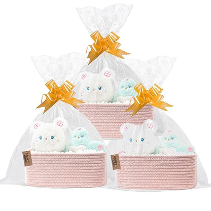COMFY-HOMI 11.5"x7.5"x4.7" Storage Baskets for Organizing | Cotton Rope Woven Basket | Toy Storage Bin Box | Basket for Shelves, Closet Organizer Bin, Decorative Closet Shelf, 3 Pack, all pink