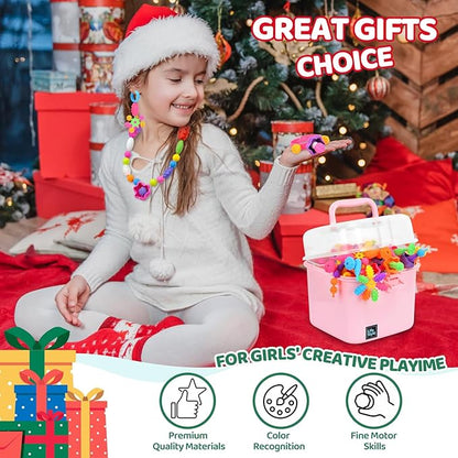 NIDOOT Pop Beads, Girls Jewelry Making Kit, Bracelet Making Kit for Girls, 550Pc+ Snap Beads for Kids, Girl Toys Age 4-5, 5 6 Year Old Girl Gift, Crafts for Kids Ages 3-12