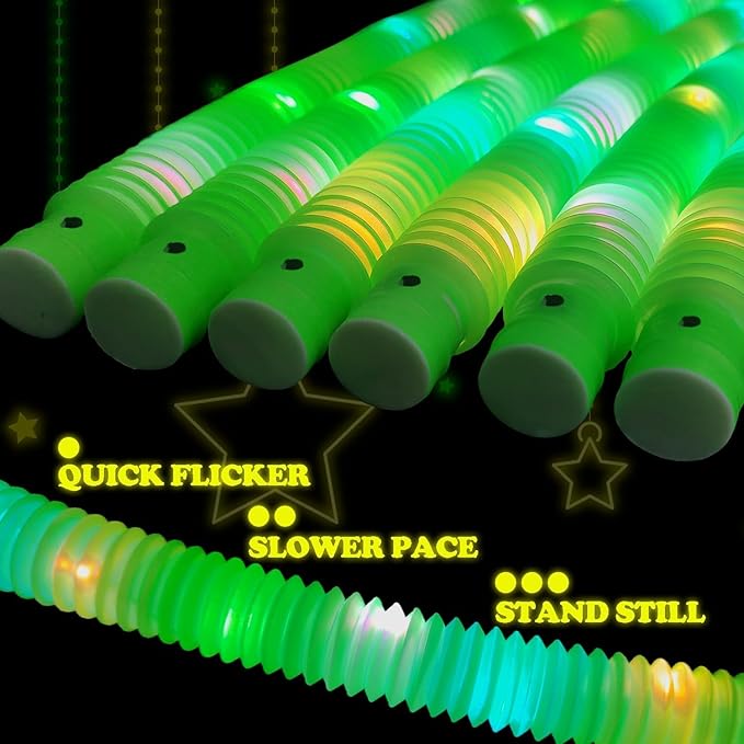 24 PCS Green Glow Sticks St Patricks Day Party Favors for Kids, LED Light up Pop Tubes for Toddlers, Neon Necklaces Bracelets Accessories, Glow Birthday Dance Wedding Mardi Gras Party Supplies