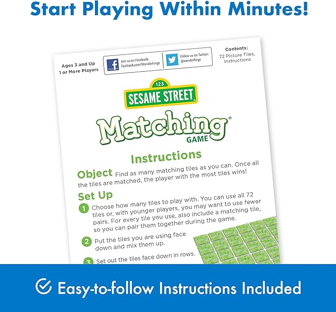 Wonder Forge Sesame Street Memory Matching Game: Fun Toddler Learning Toys & Games for Kids Ages 3-5, Ideal for Family Play & Education
