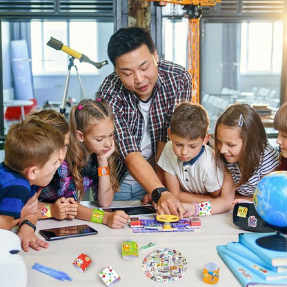 86PCS Science Party Favors Include 36PCS Science Slap Bracelets 50PCS Science Stickers Scientist Theme Stickers Snap Bracelet for Kids Science Birthday Party Supplies Decorations Classroom Rewards