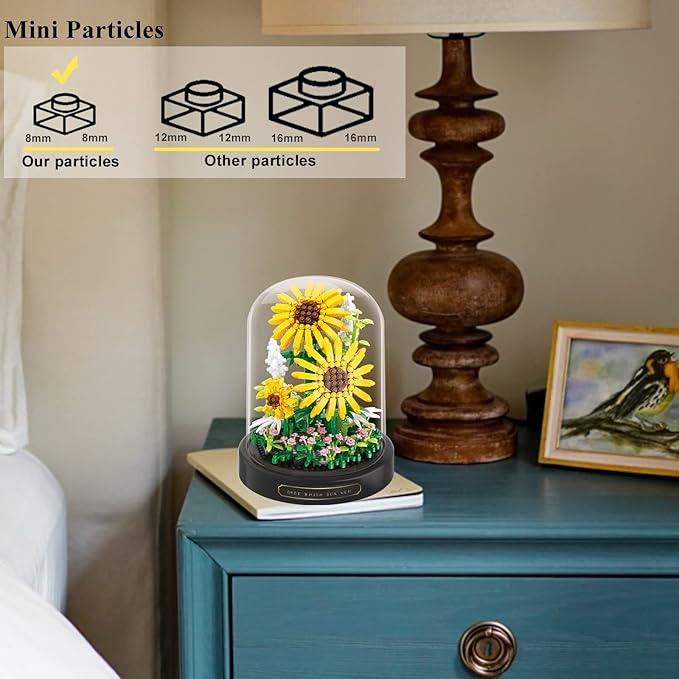 Sunflower Flower Bouquet Set,Mini Bricks Botanical Collection Flowers Building Blocks,Assembly Bonsai Tree Friends Sets, Valentine's Anniversaries Birthday Gift for Women Friends Adults