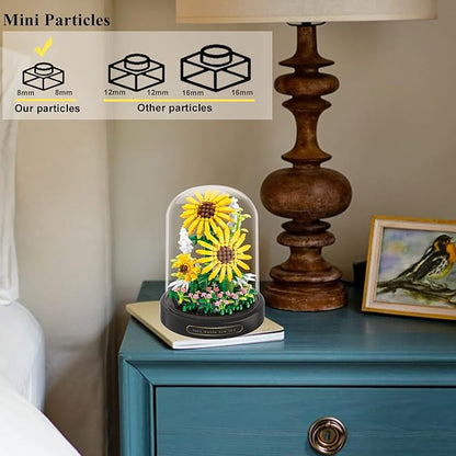 Sunflower Flower Bouquet Set,Mini Bricks Botanical Collection Flowers Building Blocks,Assembly Bonsai Tree Friends Sets, Valentine's Anniversaries Birthday Gift for Women Friends Adults