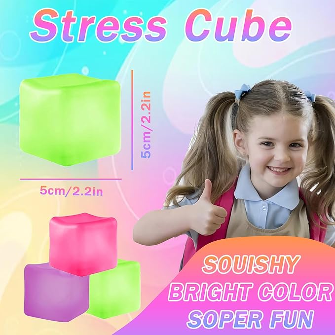 3Pcs Stress Cube Squishy Toys, Slow Rising Ice Cube Stress Balls, Sensory Fidget Toys for Anxiety Relief, Sensory Ice Cube Gel Filled Squishy Ball Toys for ADD/ADHD Kids Adults(Purple,Green,Pink)