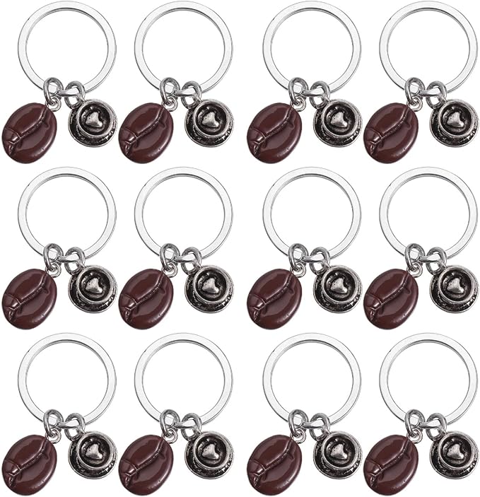 Abaodam 12Pcs Coffee Bean Keychain Coffee Party Favors Coffee Key Chain Bracelet Kids Party Favors Car Handbag Zinc Alloy Coffee Keychain