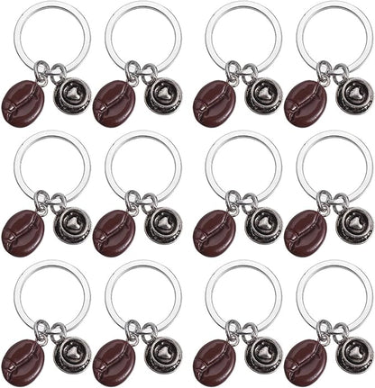 Abaodam 12Pcs Coffee Bean Keychain Coffee Party Favors Coffee Key Chain Bracelet Kids Party Favors Car Handbag Zinc Alloy Coffee Keychain
