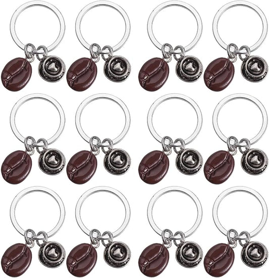 Abaodam 12Pcs Coffee Bean Keychain Coffee Party Favors Coffee Key Chain Bracelet Kids Party Favors Car Handbag Zinc Alloy Coffee Keychain