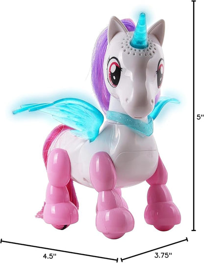 NKOK USB PetBotz - Robo Unicorn, Rechargeable, Miniature, Interactive pet Robot, Lights up, Sound Activated, Makes Noises on Command, Comes with Necklace and Hair Brush, USB Charger Included