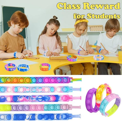 300pcs pop Random Bracelet,Pop Bubble Fidget Sensory Toys, Pop Toy Bulk for Party Favor, Classroom Student Prizes Easter Basket Goodie Bag Stuffers Christmas Valentine Gift for Kid