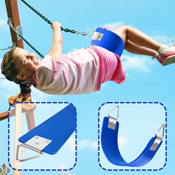 Swing Seat with Metal Triangle Ring 30.4 x 5.9 Inch, Heavy Duty Swing Set Replacement Accessories for Kids & Adults Outdoor, Playground,Trees, Backyard- Blue(Support 300LB)