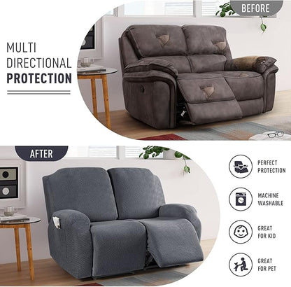 KinCam Recliner Covers, Stretch Reclining Chair Covers, Recliner Sofa Slipcovers Stripe Jacquard Recliner Couch Covers Furniture Protector Covers for Pet Kid (2 Seater, Dark Gray)