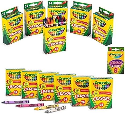 Crayola Crayons 24 in a Box (Pack of 12) 288 Crayons Total Bundle with Box of Neon Crayons
