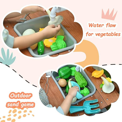 Mud Kitchen for Kids Outdoor, Kids Play Kitchen with Accessories Wooden Play Kitchen Set with Sink, Faucet, Plants Observation Room, Toddler Outdoor Mud Kitchen for Backyard Garden