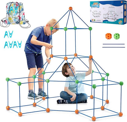 VEVOR Fort Building Kit for Kids, 120PCS STEM Building Toys, Educational Gift for 4 5 6 7 8+ Year Old Boys & Girls, Indoor Outdoor Play Tent Builder Set Construction Toys with 80 Rods and 40 Balls
