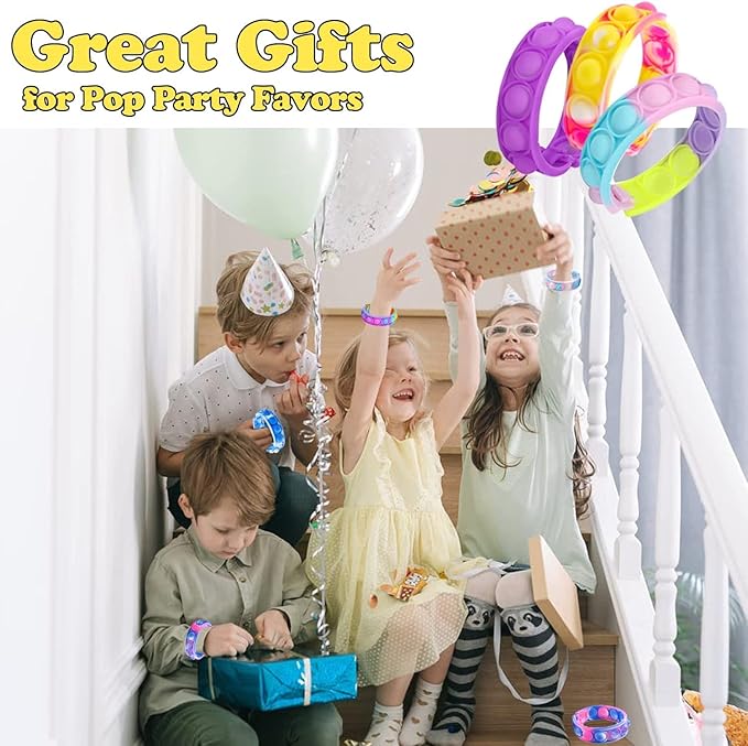 102pcs Pop Bracelet Party Favors Fidget Bracelet It Birthday Party Favors for Kids Goodie Bags Stuffers Classroom Prizes Brand: MEZHOBBY