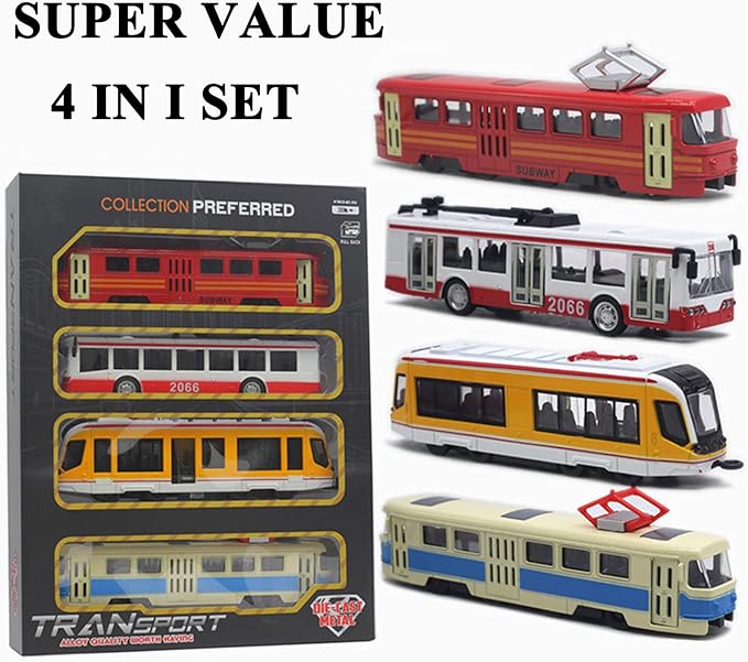 OTONOPI Toy Train Set Subway Bullet Train High Speed Locomotive Engine Die Cast Model Car for Kids Pack of 4