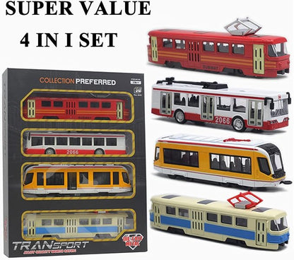 OTONOPI Toy Train Set Subway Bullet Train High Speed Locomotive Engine Die Cast Model Car for Kids Pack of 4
