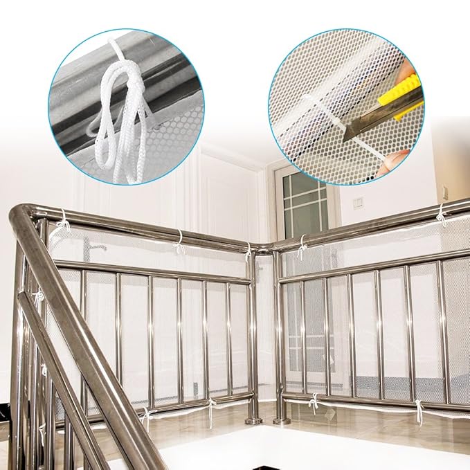 Child Safety Net - 10ft L x 2.5ft H, Balcony, Patios and Railing Stairs Netting, Safe Rail Net for Kids/Pet/Toy, Sturdy Mesh Fabric Material (White)