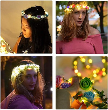 106 Pack New Years Eve Glow in the Dark Party Supplies-100 Glow Sticks Bulk Party Pack and 6 LED Flower Crowns Headbands Light Up Party Favors for Adult Kids New Years Birthday Party Accessories