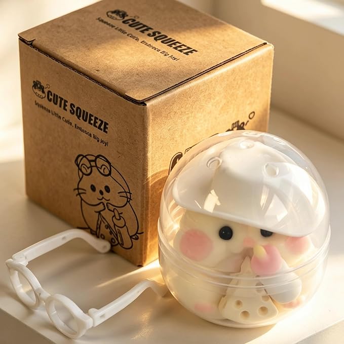 Handmade Taba Squishy Hamster Toy, Cute Squishy Hamster Fidget Toy, Realistic Hamster Toy, Soft Silicone Mochi Furry Toy, Stress Relief Gift for Adults & Kids, Sensory Anxiety Plushie (White)