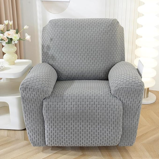 vctops 4 Pieces Jacquard Plush Recliner Slipcovers Stretch Soft Sofa Couch Cover Anti-Slip Solid Color Furniture Protector with Elastic Bottom for Kids Cats Dogs (Dark Grey,1 Seat)