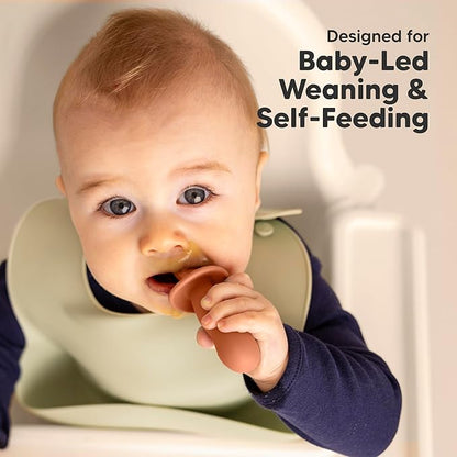 KeaBabies 4-Pack Silicone Baby Spoons and Forks Set - Baby Spoon Self Feeding, BLW Baby Utensils 6-12 Months, Baby Led Weaning Feeding Spoon,Teething Infant Baby First Food Training Spoon (Terracotta)