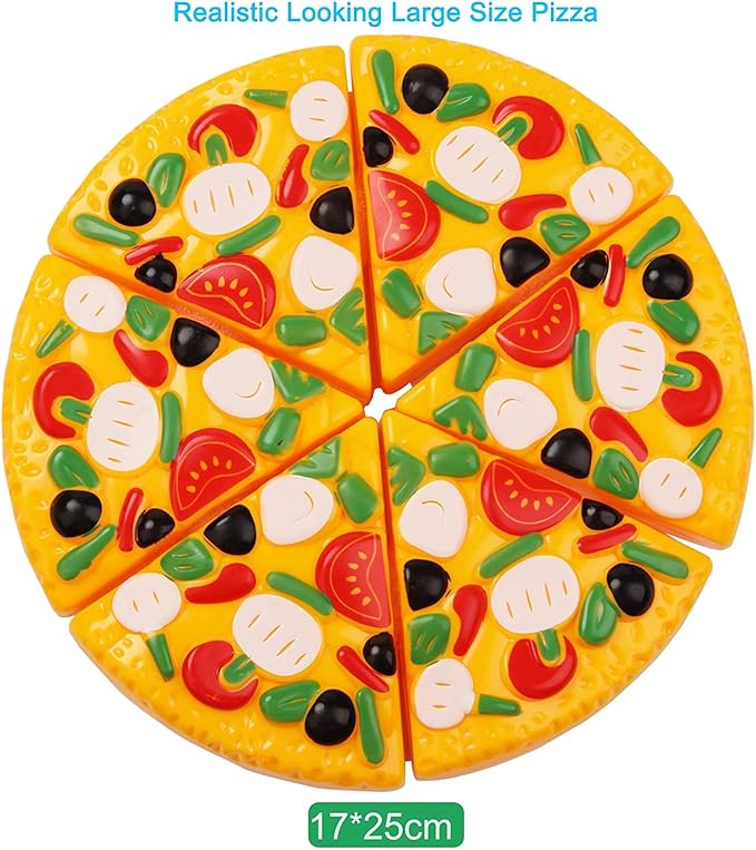 Cutting Play Food Set Kitchen Pretend - 40pcs Grocery Basket Toys Food for Kids Toddlers Girls Boys Educational Fake Fruits Vegetables Pizza Knife Dishes Playhouse Accessories Xmas Gifts