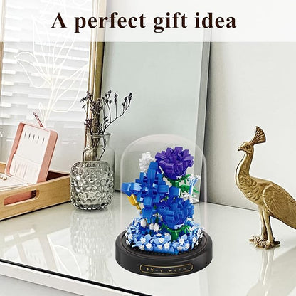 Roses Flower Bouquet Set,Mini Bricks Botanical Collection Flowers Building Blocks,Assembly Bonsai Tree Friends Sets, Valentine's Anniversaries Birthday Gift for Women Friends Adults(Blue)