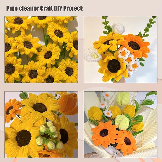 Swpohrat 100 Pieces Dark Yellow Pipe Cleaner Craft Set,Thick Fuzzy Chenille Stem Pipe Cleaners for DIY Craft Projects and Decorations