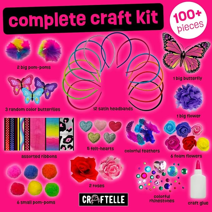 Headband Making Kit for Girls - Make Your Own Fashion Headbands - Hair Accessories Girls Crafts Ages 5-7 - DIY Arts and Crafts Birthday Gifts for 5 6 7+ Year Old Girls – 5 6 7 Year Old Girl Gift Ideas